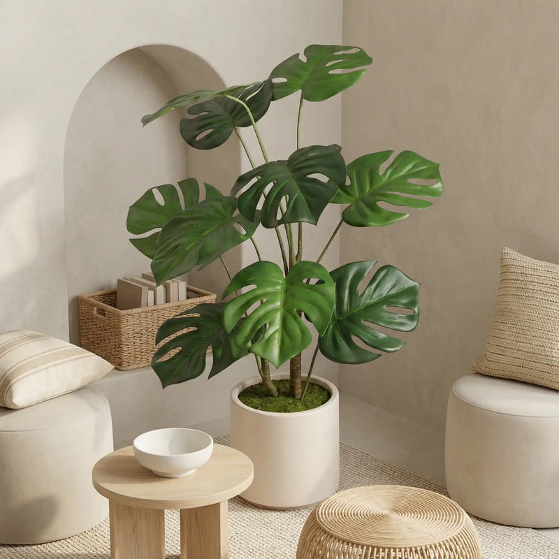30'' Artificial Monstera Deliciosa Plant with White Pot, 2 pcs / set