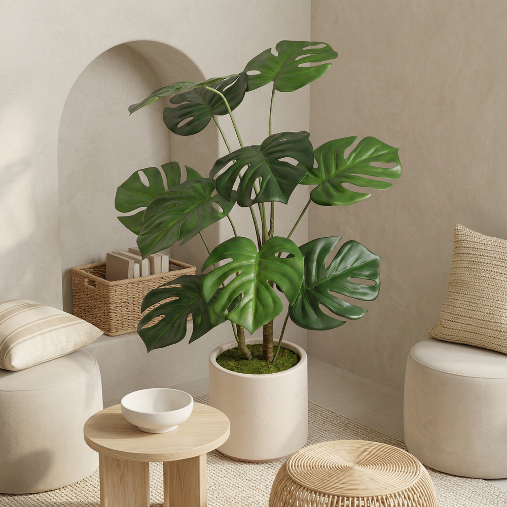 30'' Artificial Monstera Deliciosa Plant with White Pot, 2 pcs / set Media 4