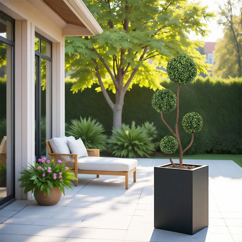 4FT Tall Artificial Boxwood Topiary Tree Large Faux Green Plant in Pot for Indoor Outdoor Patio Porch Garden Decoration, 1pc/set
