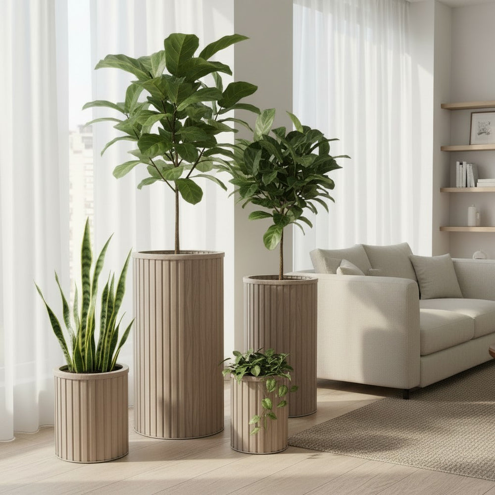 Round Strata Column Planter SM - Ash Brown Media 9