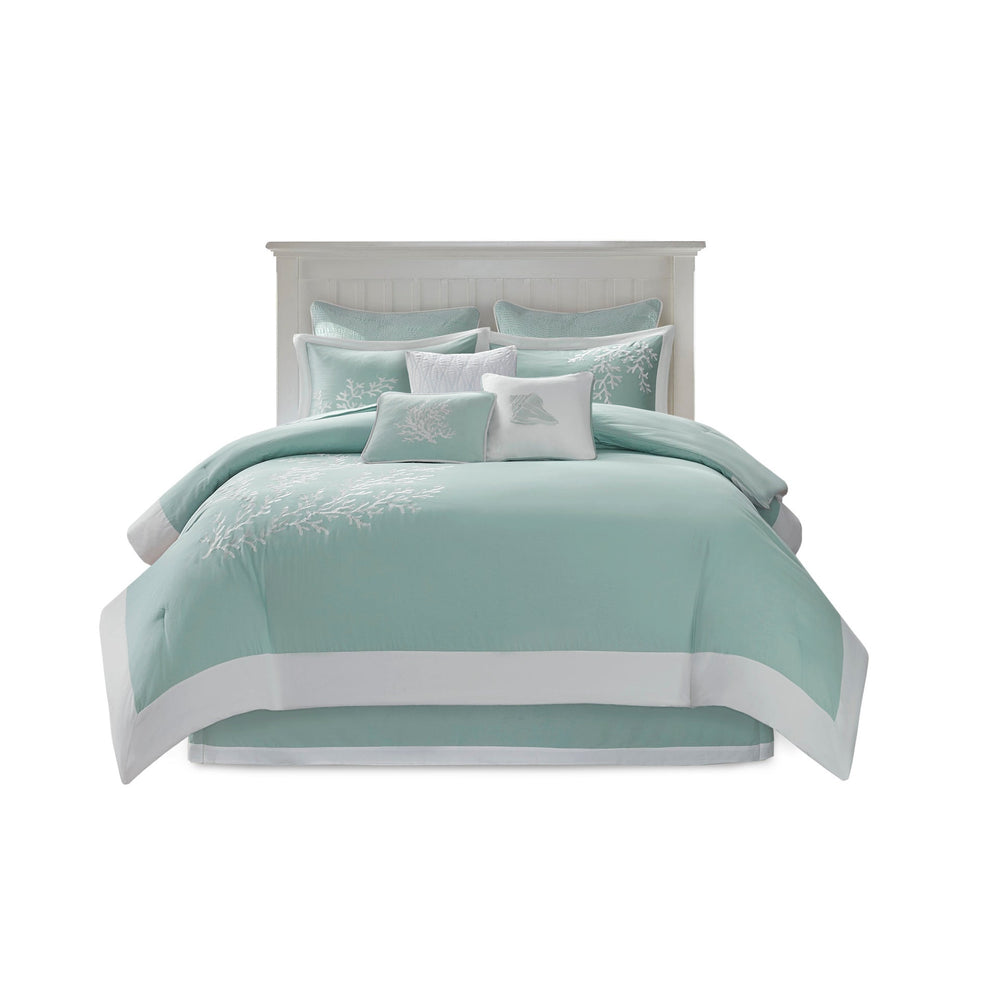 Oversized Cotton Jacquard Comforter Set Aqua Twin Media 1
