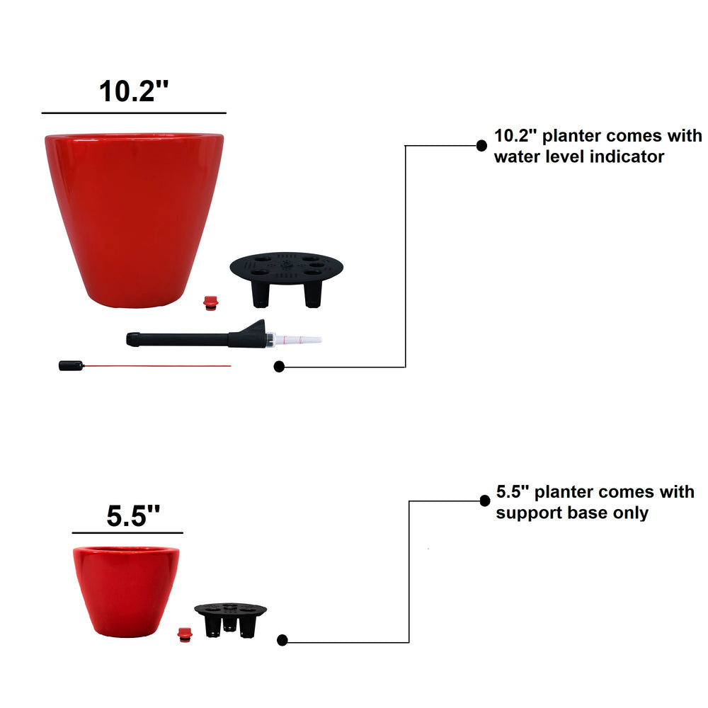 2-Pack Smart Self-watering Planter Pot for Indoor and Outdoor - Red - Round Cone Media 5
