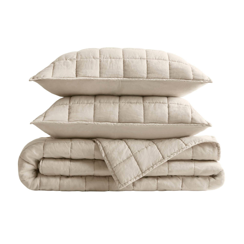 3-Piece King/Cal King Linen Garment Washed Quilt Set,Linen Media 11