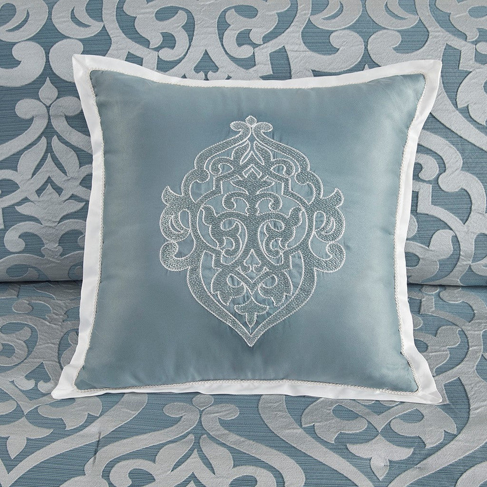 8 Piece Jacquard Comforter Set Aqua/Silver Cal King Media 15