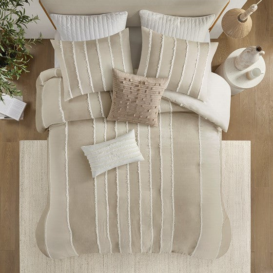 King/Cal King 3 Piece Striped Cotton Duvet Cover Set Media 4