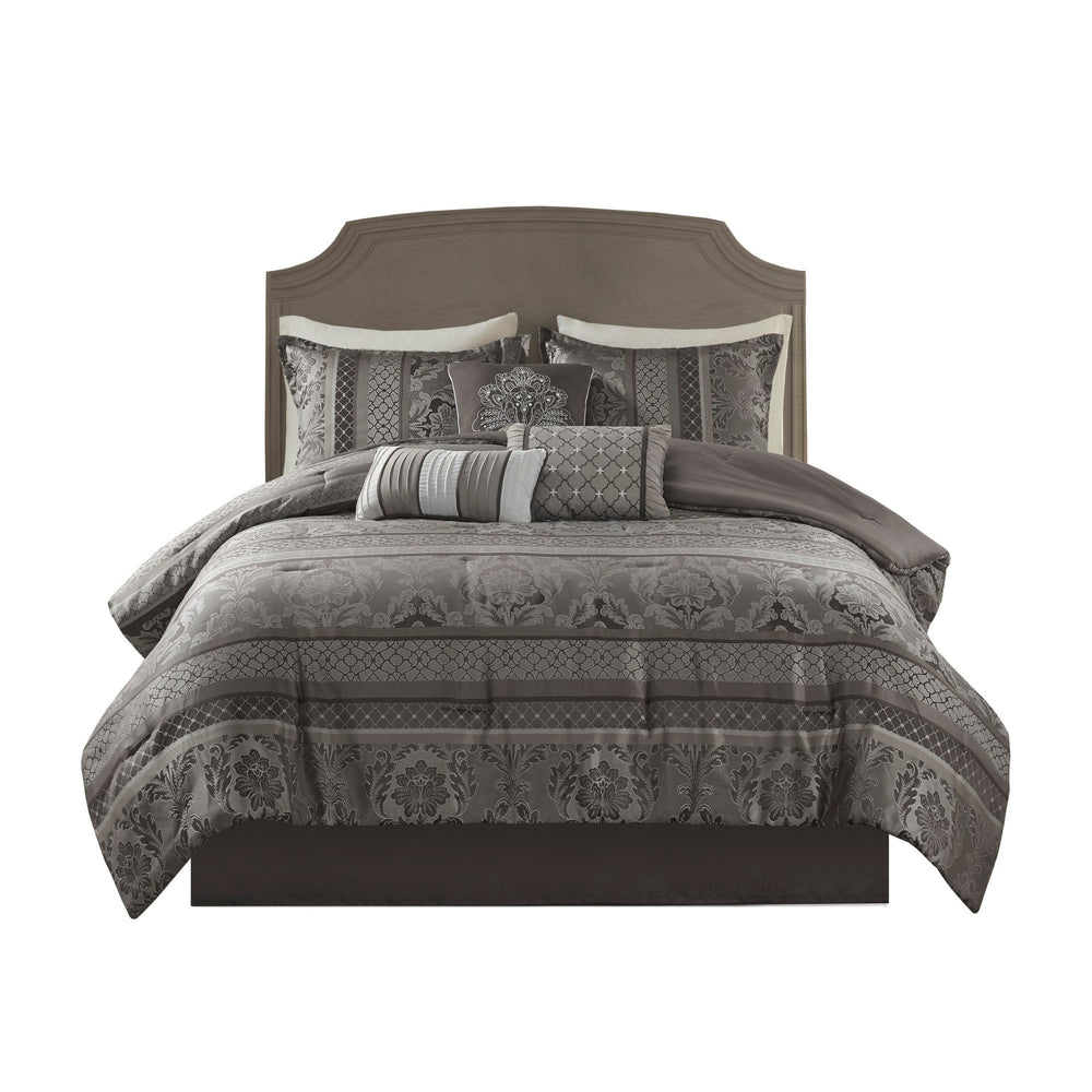 7 Piece Jacquard Comforter Set Grey King Media 14