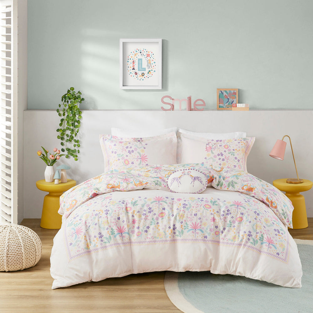 Full/Queen Floral Reversible Cotton Duvet Cover Set with Throw Pillow Media 19