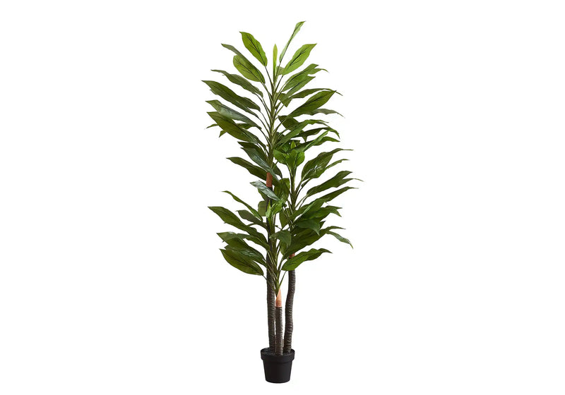 Artificial Plant, 83' Tall, Indoor, Dracaena Tree, Decorative, Faux,  Fake, Floor, Potted, Real Touch, Green Leaves, Black Pot