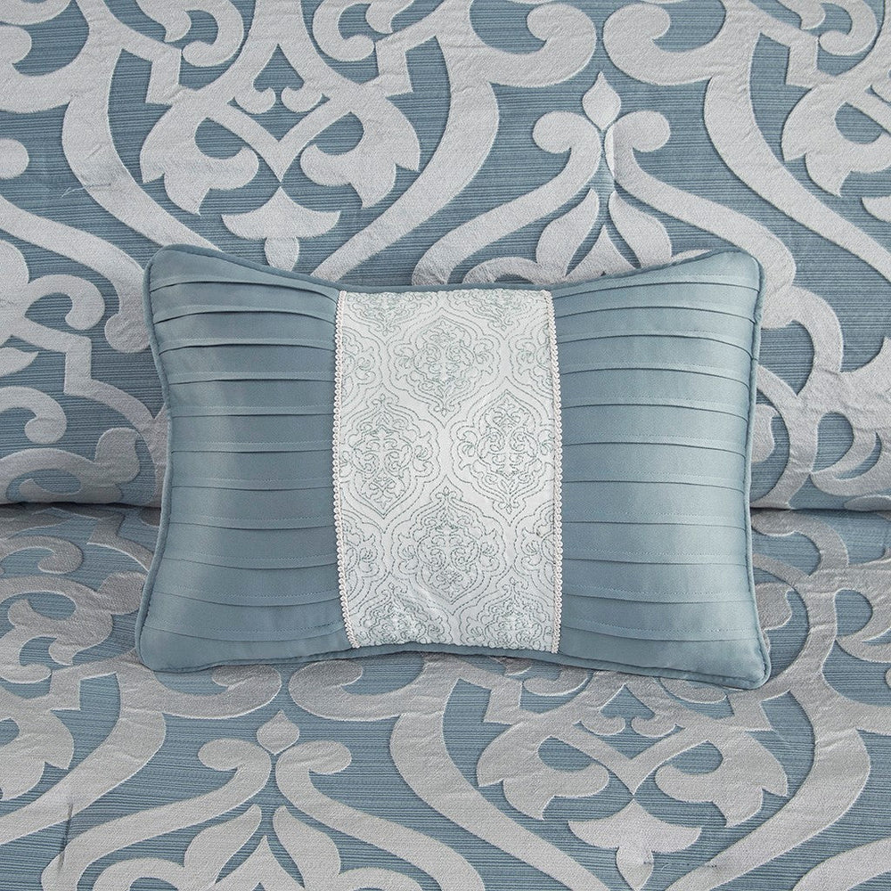 8 Piece Jacquard Comforter Set Aqua/Silver King Media 5