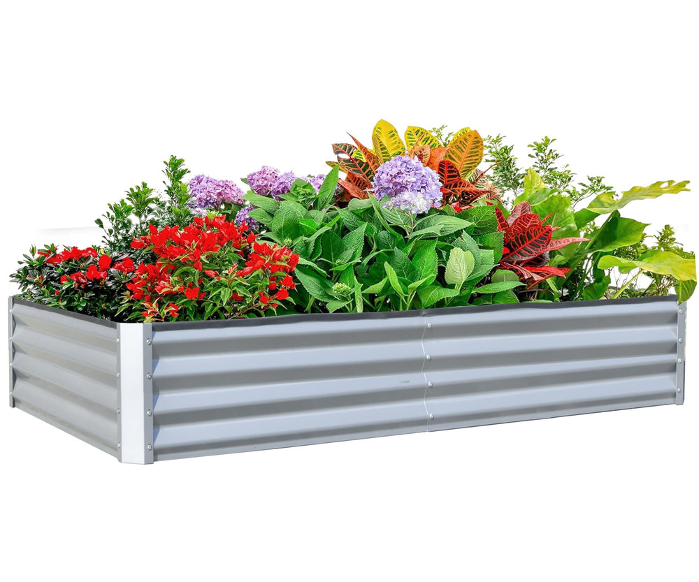 8x4x1 ft Galvanized Raised Garden Bed, Outdoor Planter Garden Boxes Large Metal Planter Box for Gardening Vegetables Fruits Flowers, Silver Media 1