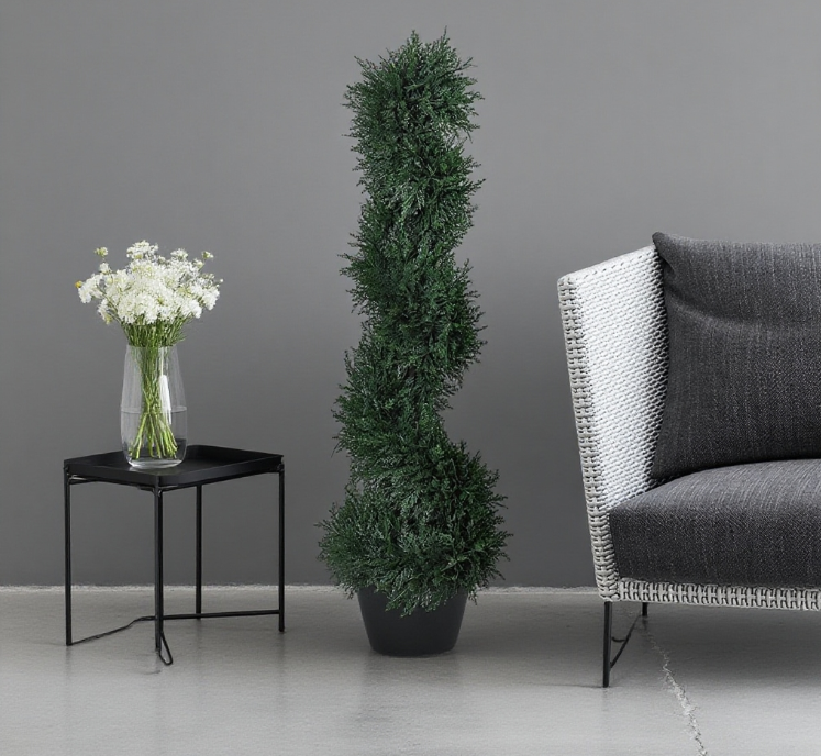 Artifical Cedar Tree Topiary Artificial Faux Cedar Tree Spiral Fake Plant Media 2