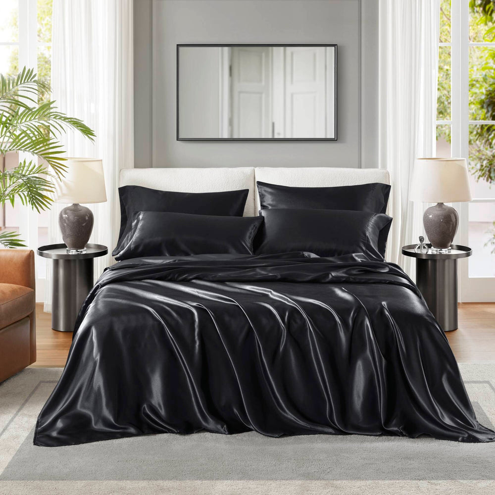 7 PCS Split King Luxury Sheet Set Black Media 7