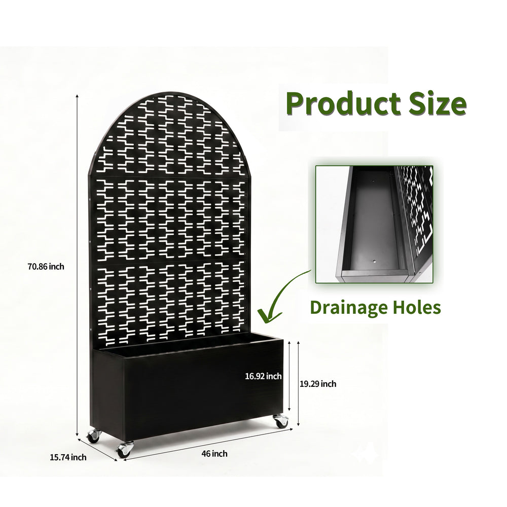 Arched Decorative Privacy Screen with Planter Box, 70.87' Tall Metal Freestanding Fence Planter, 46.8'×15.75'×16.92' Planter Box for Patio Balcony Backyard Media 6