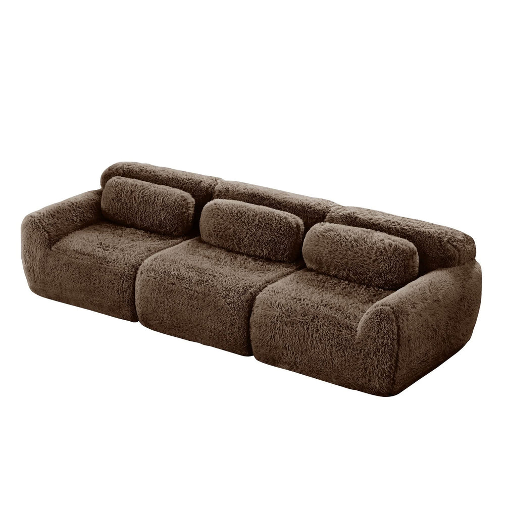 Plush Fabric Sectional Sofa Chocolate Modular With Ottoman & Pillows Media 18