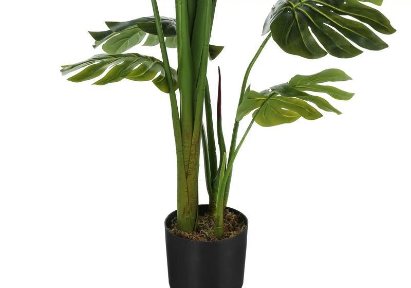 Artificial Plant, 55' Tall, Monstera Tree, Indoor, Faux, Fake, Floor, Greenery, Potted, Real Touch, Decorative, Green Leaves, Black Pot