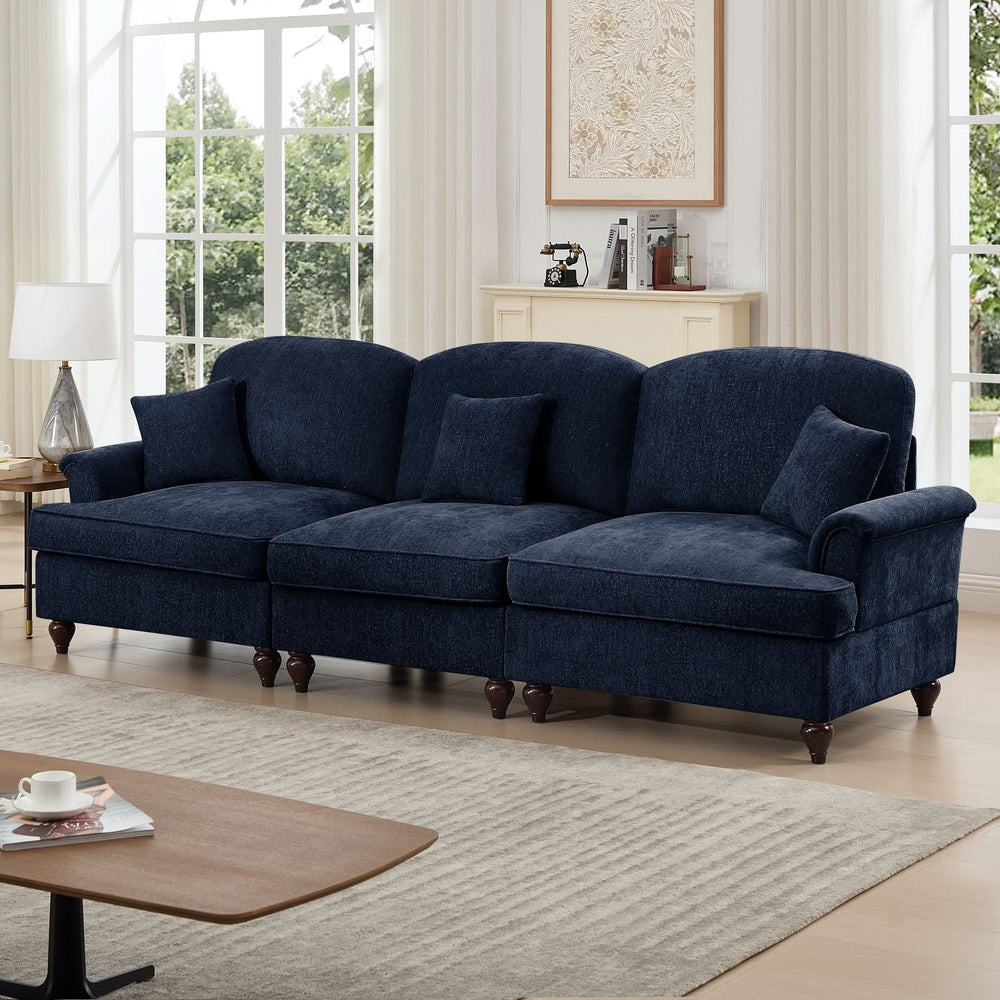 Sofas Chenille Upholstery Three Seater Mid Century Blue Living Room Media 4