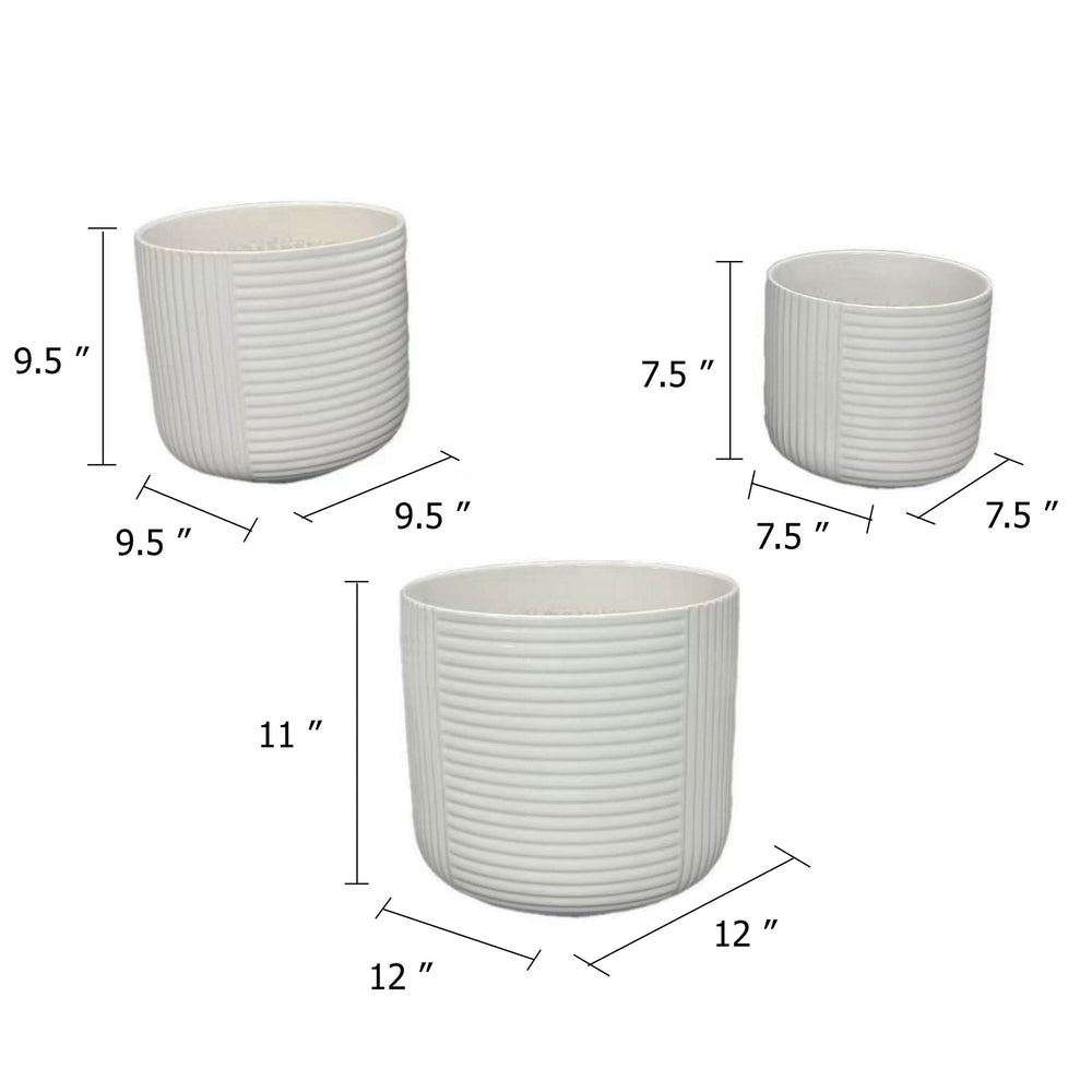 Kena Planter Set of 3, White Ceramic, Ribbed Texture Pots, 12 10 8 Inch Media 2