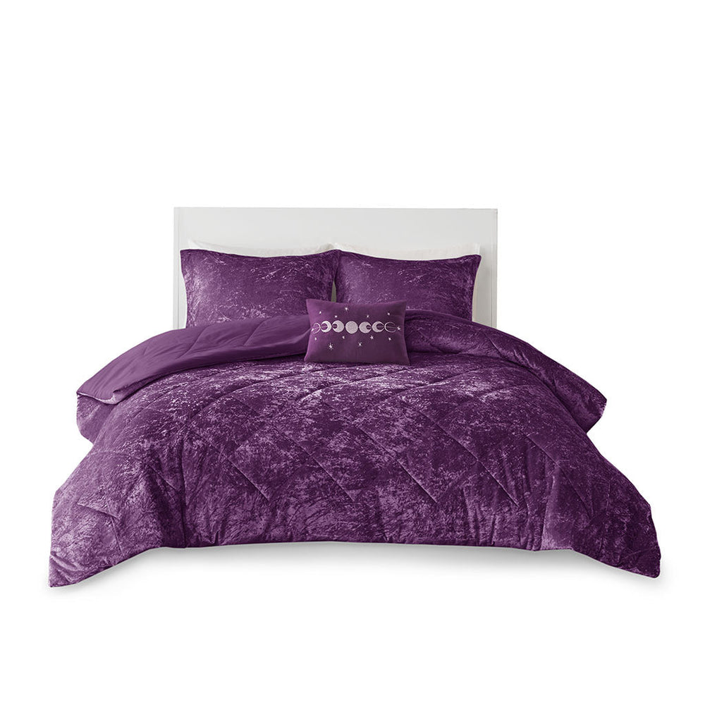Full/Queen Velvet Comforter Set with Throw Pillow Media 5