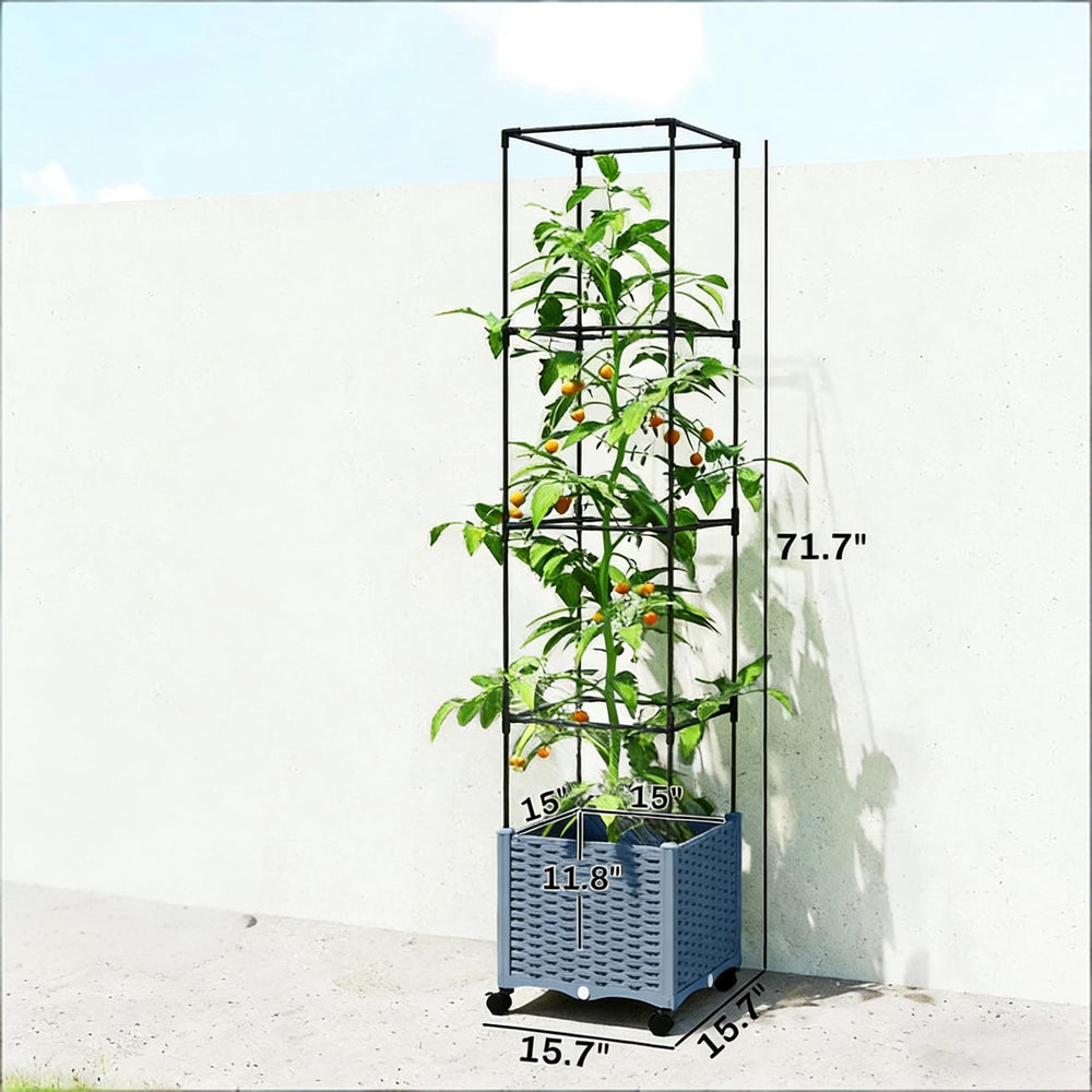Mobile Raised Garden Bed,Adjustable Height Trellis Plant Cage Media 5