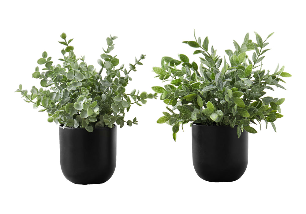 Artificial Plant, 11' Tall, Eucalyptus Grass, Indoor, Faux, Fake, Table, Greenery, Potted, Set Of 2, Decorative, Green Leaves, Black Pots Media 2