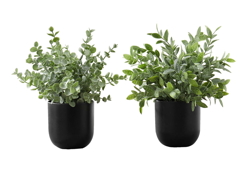 Artificial Plant, 11' Tall, Eucalyptus Grass, Indoor, Faux, Fake, Table, Greenery, Potted, Set Of 2, Decorative, Green Leaves, Black Pots Media 2