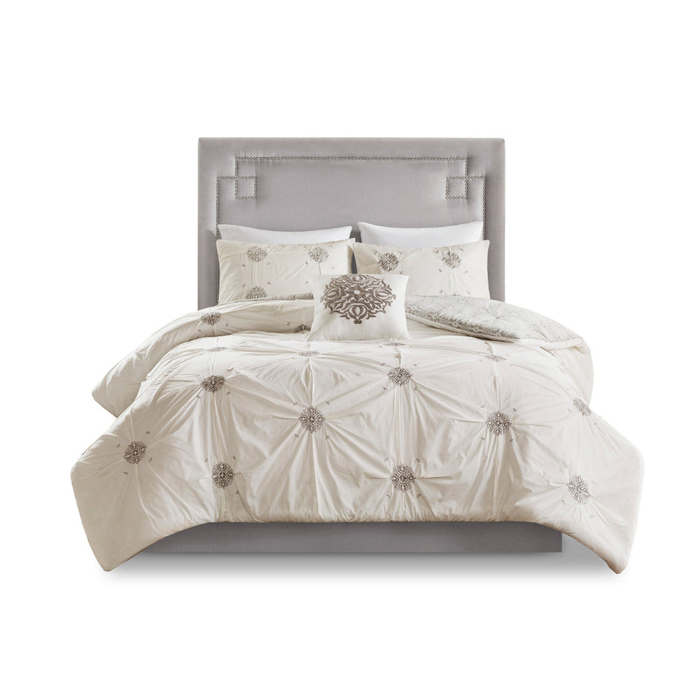 King/Cal King 4 Piece Embroidered Cotton Reversible Duvet Cover Set Media 20