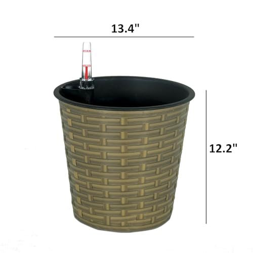 13.4' Self-watering Wicker Decor Planter for Indoor and Outdoor - Round - Natural Media 5
