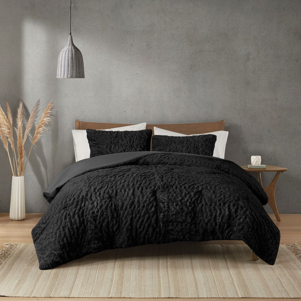 Full/Queen Ruched Fur Down Alternative Comforter Set Media 4