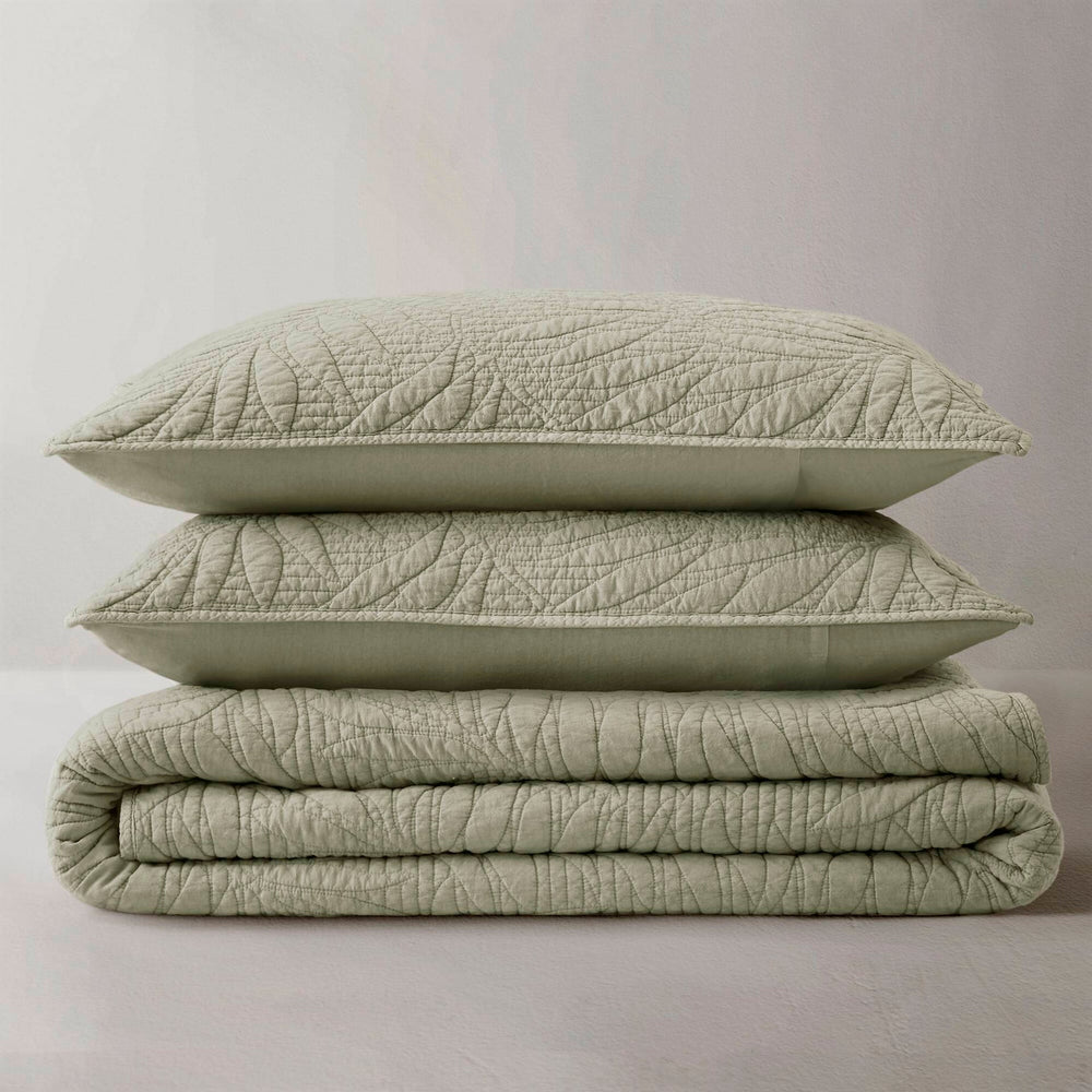 King 3 Piece Cotton Quilt Set Sage Media 14