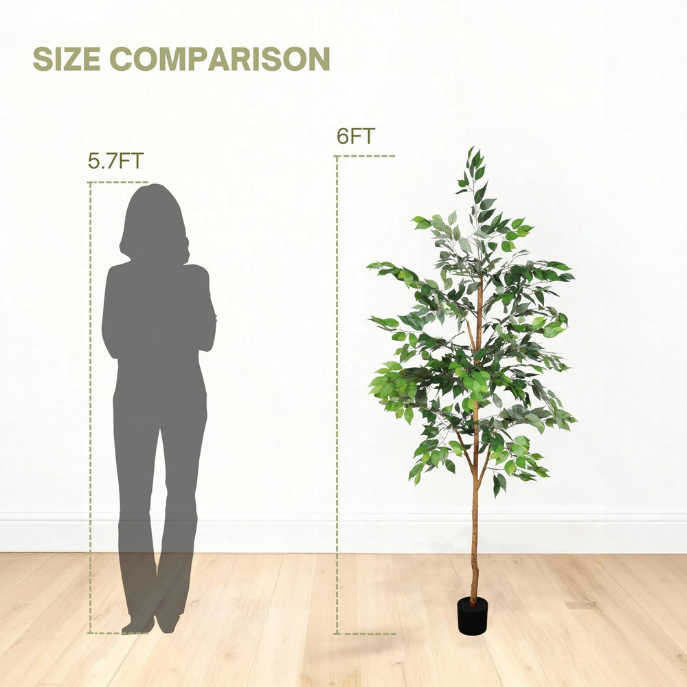 6FT Artificial Ficus Tree with Natural Trunk in Black Plastic Pot for Indoor Home Office Decor, 1pc/set Media 10