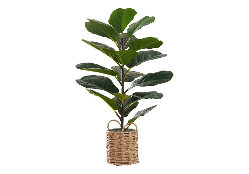 Artificial Plant, 28' Tall, Fiddle Tree, Indoor, Faux, Fake, Floor, Greenery, Potted, Real Touch, Decorative, Green Leaves, Beige Woven Basket
