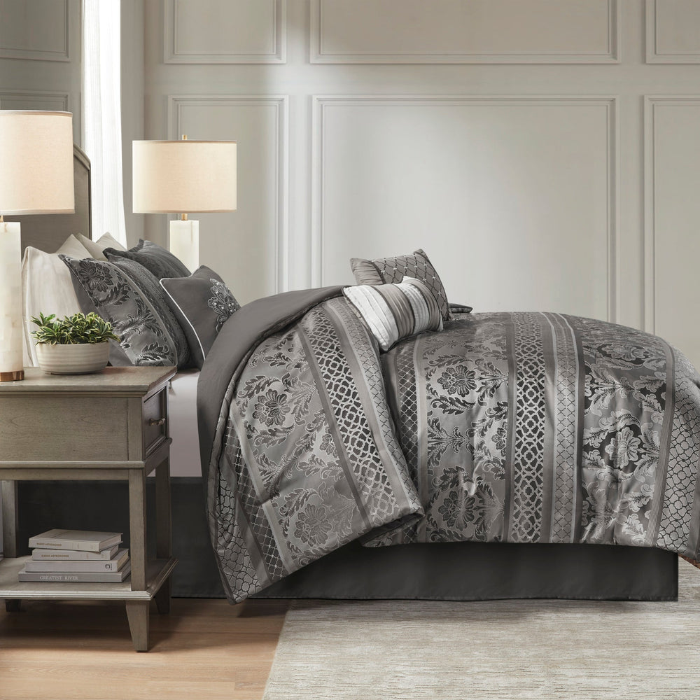 7 Piece Jacquard Comforter Set Grey King Media 7