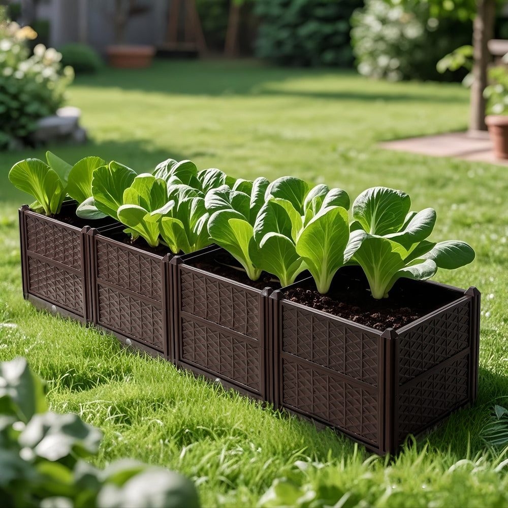Indoor/Outdoor Rectangular Plastic Planting Box Kit for Vegetables, Herbs, Flowers & Succulents, Coffee, Polypropylene, 62.80 Inches Media 10
