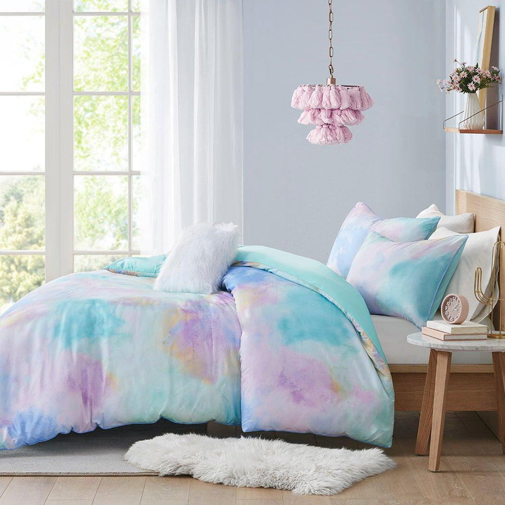 Twin/Twin XL Watercolor Tie Dye Printed Duvet Cover Set with Throw Pillow Media 16