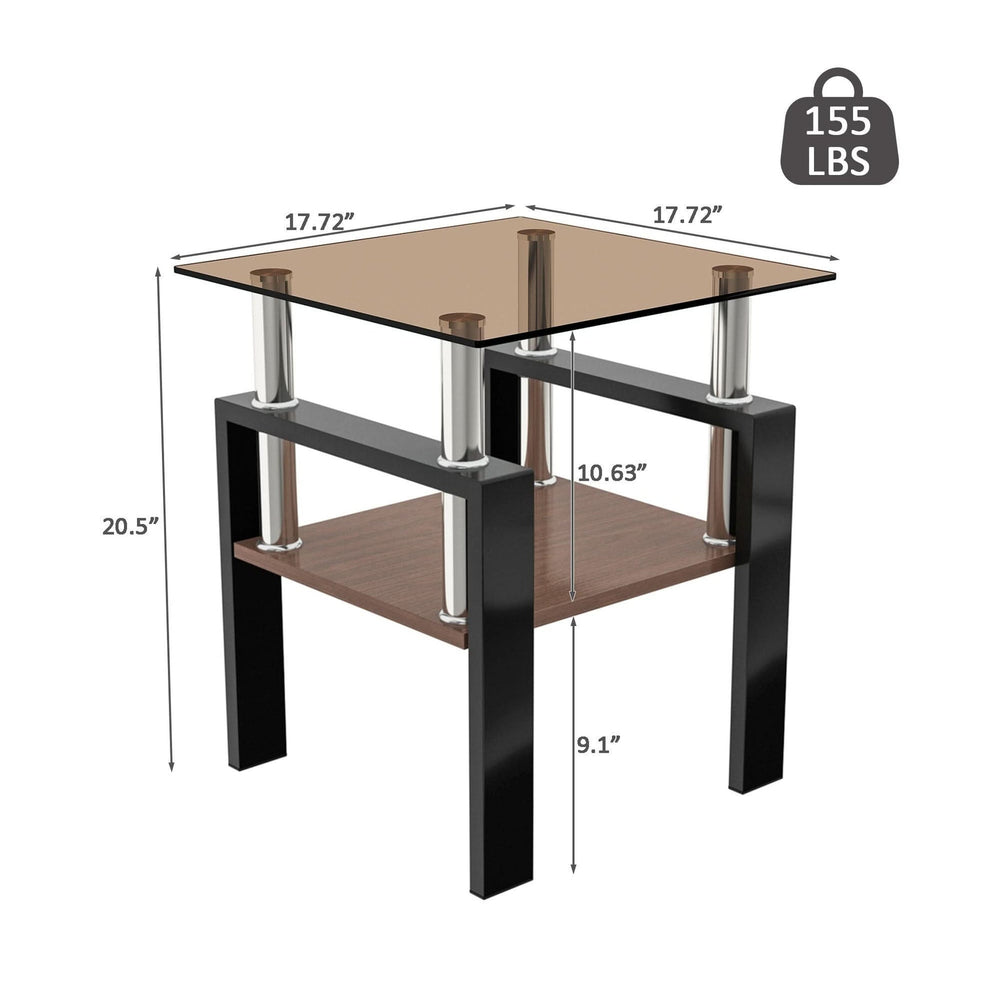 Tempered Glass Tables Square Black Living Room Contemporary Set Of Two Media 10