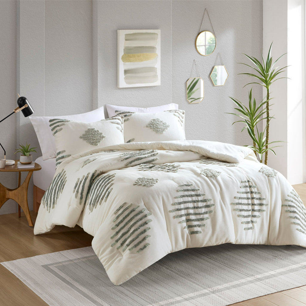 Full/Queen 3 Piece Cotton Blend Chenille Comforter Set Media 1