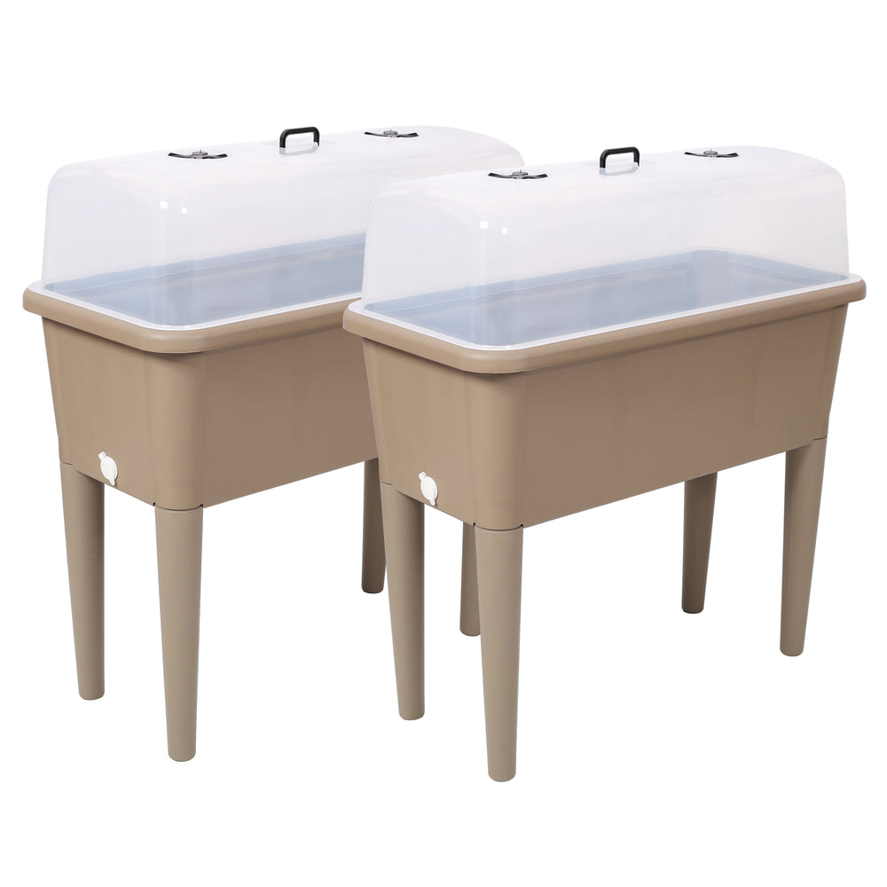 2PCS Raised Garden Bed with Ventilated Transparent Greenhouse Lid, Elevated Planter Box with Removable Legs for Vegetables & Flowers, light brown Media 1