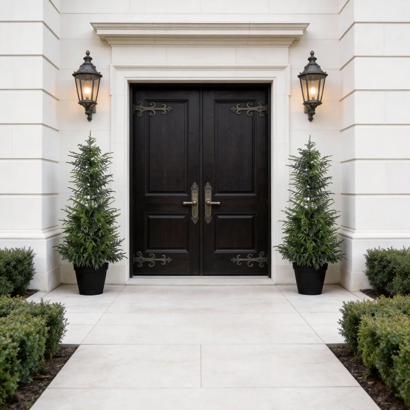 4' Artificial Real Touch  Pine Tree in Black Plastic Pot, 2pc/set