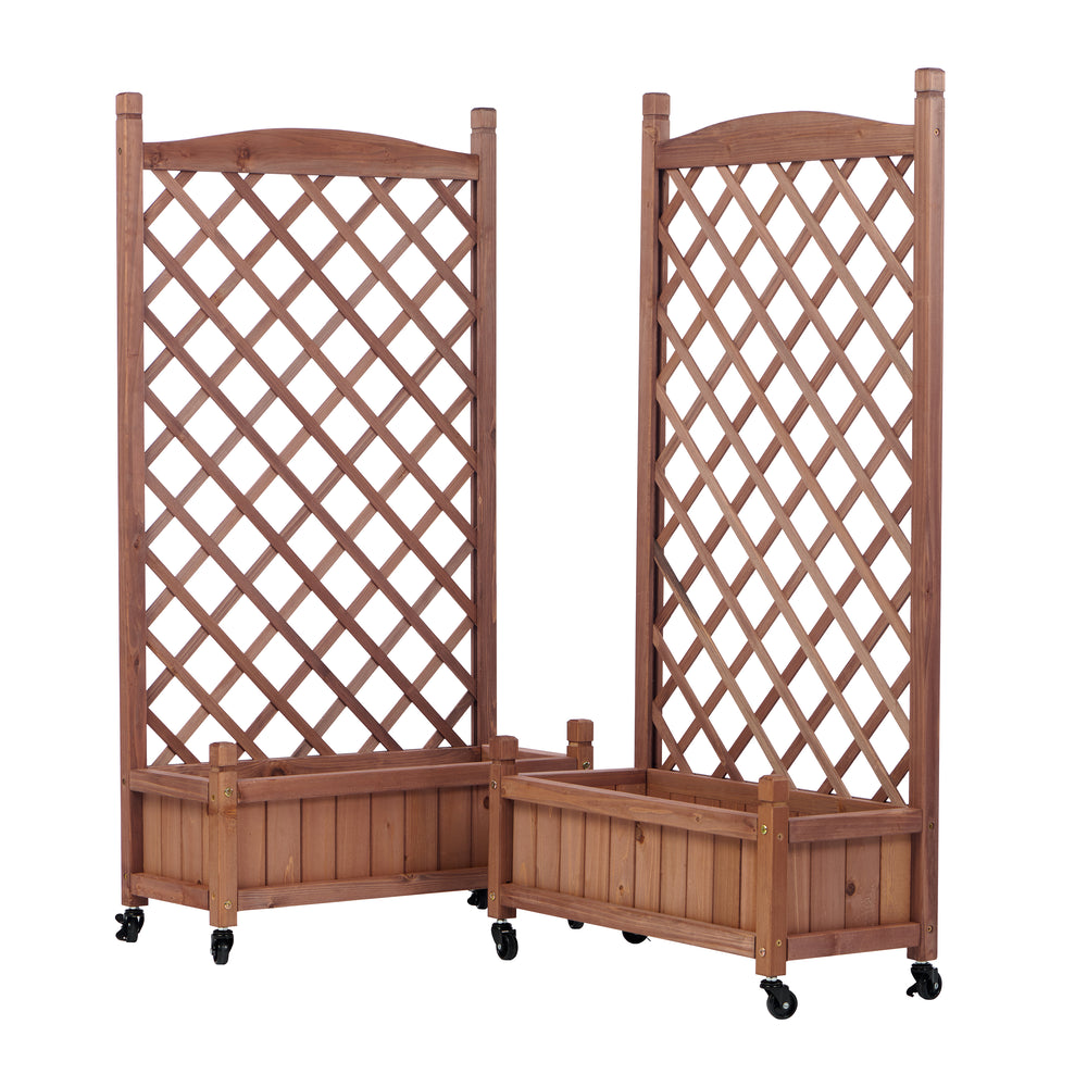 Natural Wood Raised Garden Bed with Trellis 2 Pack, Outdoor Planter Box & Plant Stand for Climbing Plants, Brown Solid Wood, 25L x 11W x 42.3H inches Media 16