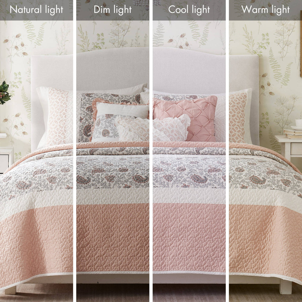 6 Piece Cotton Percale Quilt Set with Throw Pillows Blush King/Cal King Media 9
