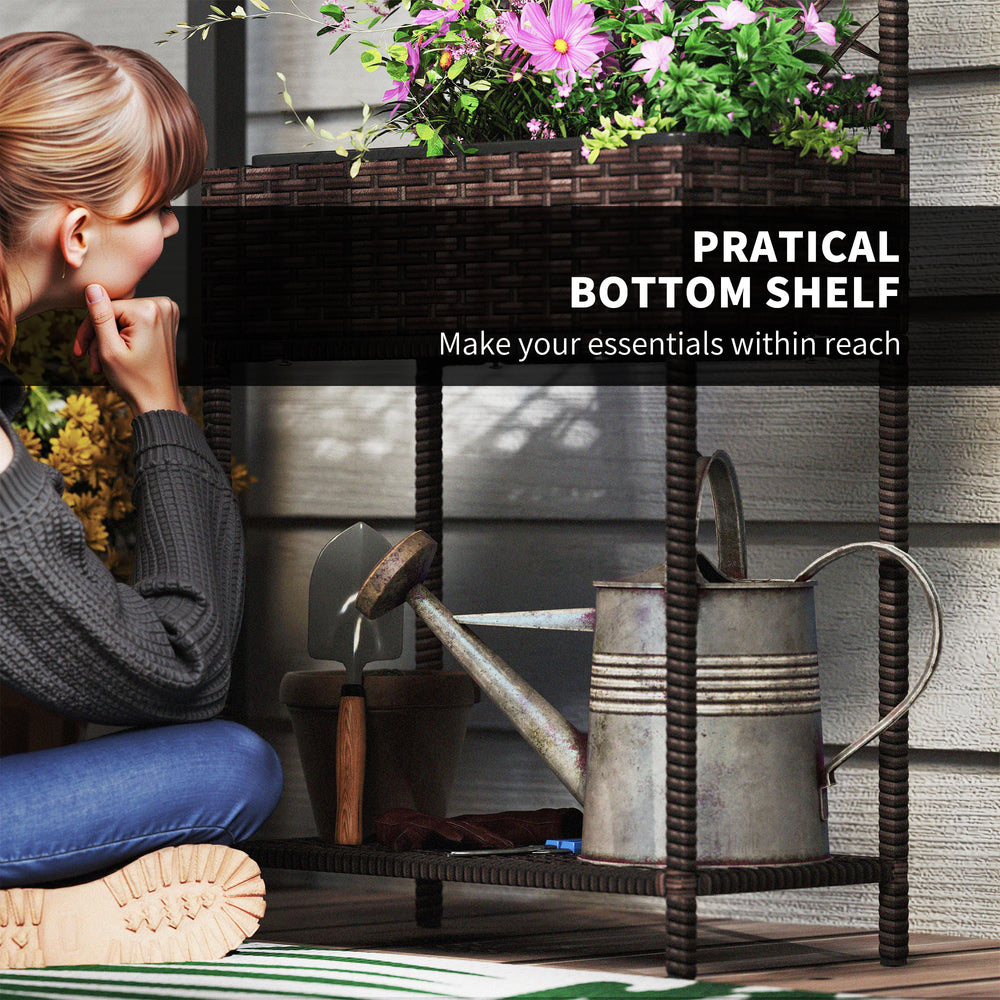 Freestanding Rattan Garden Box,Outdoor Wicker Planter with Trellis for Climbing Plants,with Storage Shelf Media 6