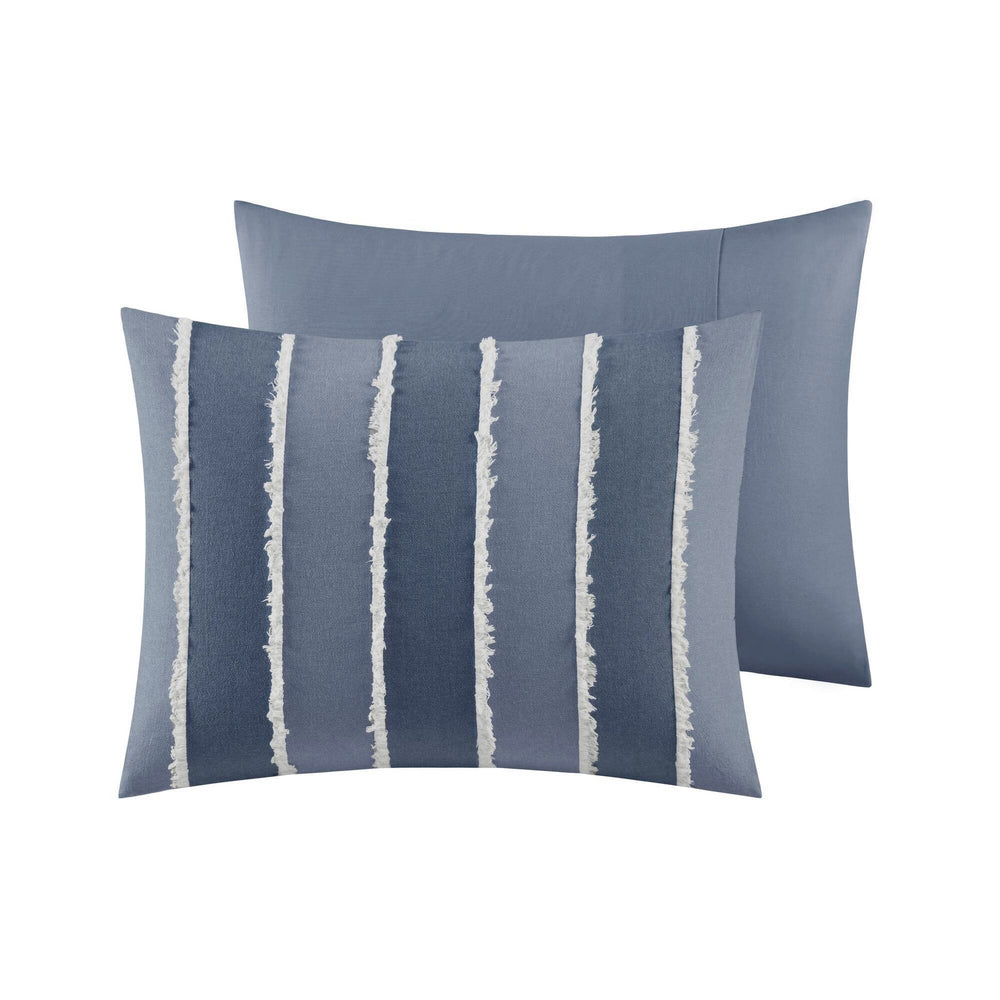 3 Pieces Full/Queen Striped Cotton Comforter Set,Blue Media 14
