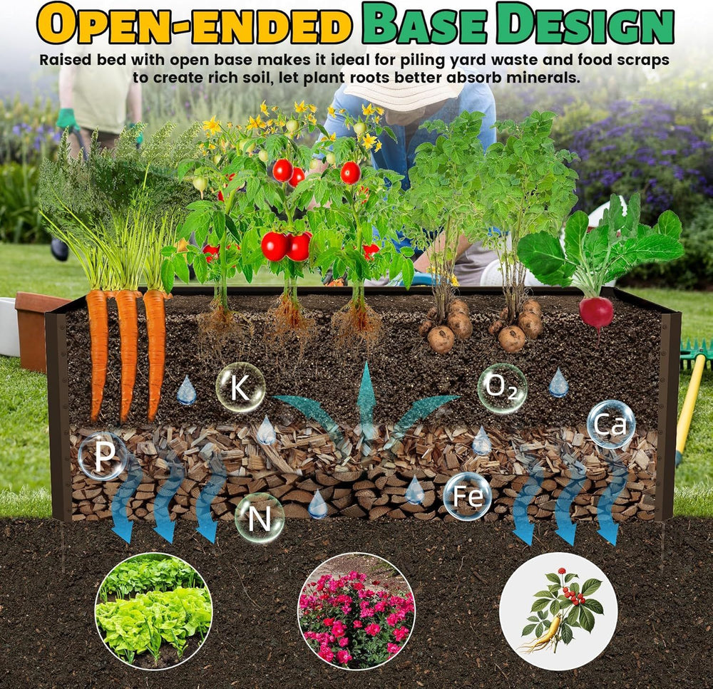 8×4×2 ft Galvanized Raised Garden Bed, Outdoor Planter Garden Boxes Large Metal Planter Box for Gardening Vegetables Fruits Flowers, Brown Media 8