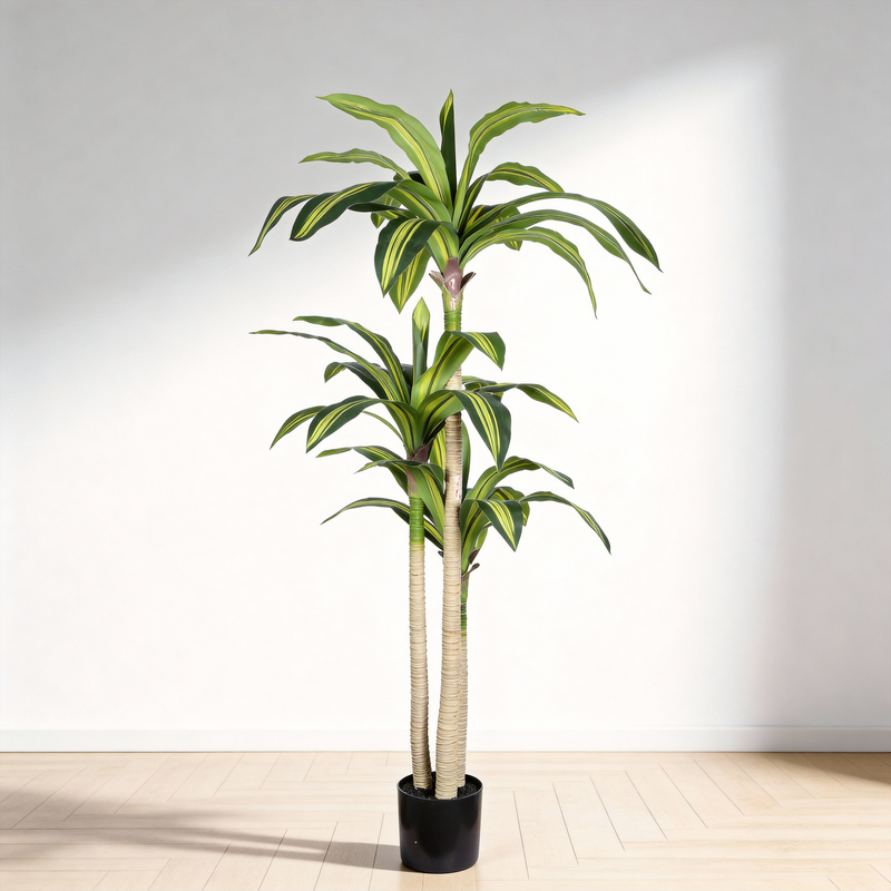5' Artificial Dracaena Tree with Black Plastic Pot, 1pc/set