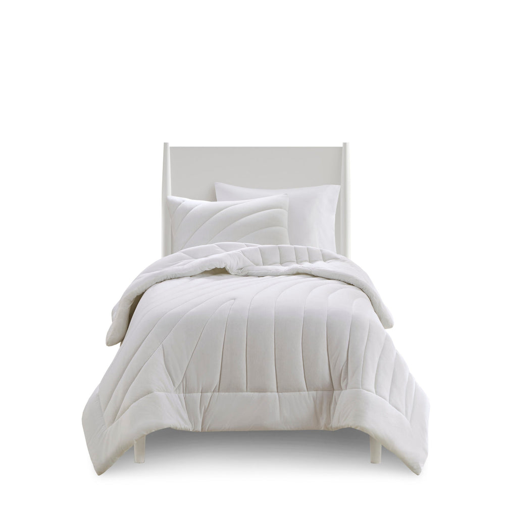 2 PCS Twin/Twin XL Poly Jersey Puffy Comforter Set White Media 3