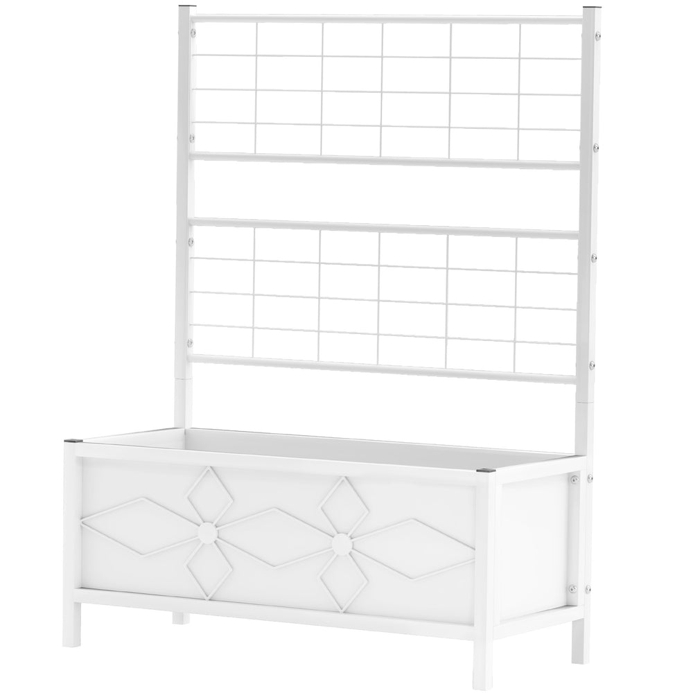 Outsunny Galvanized Raised Garden Bed with Trellis for Climbing Vines Vegetables Flowers, Outdoor Planter Box, 35.4' x 15.7' x 47.2', White Media 12