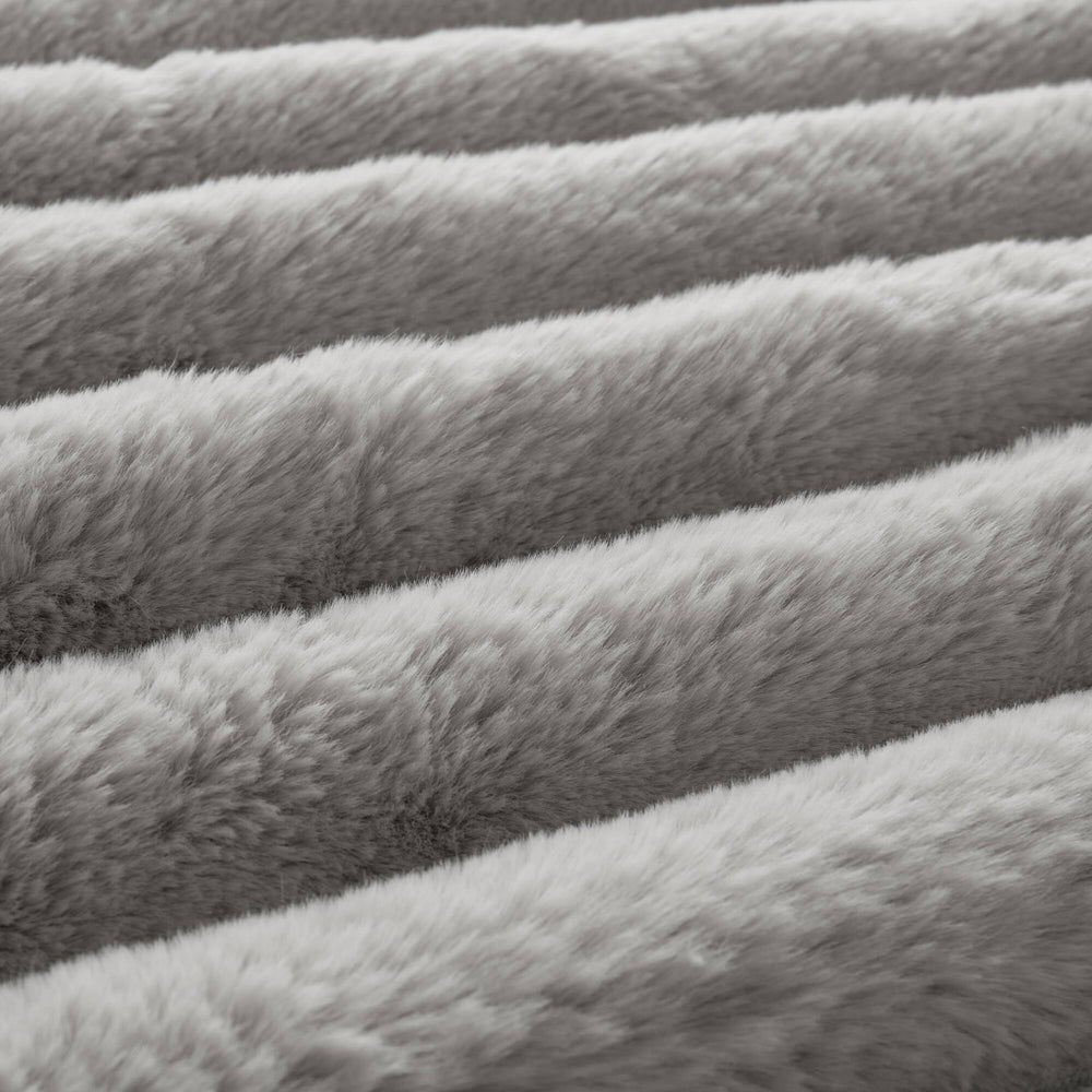 3 Pieces Full/Queen  soft Faux Fur Ribbed Comforter Set,Light Gray Media 16