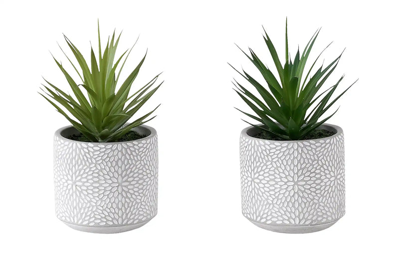 Artificial Plant, Set Of 2, 9' Tall, Succulent, White Cement Pots, Contemporary, Modern