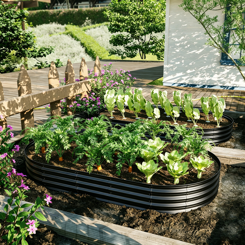 Galvanized Raised Garden Bed 8x4x1ft - Heavy Duty Metal Planter Box for Vegetables, Herbs & Flowers, Rust-Proof Outdoor Garden Bed with Large Capacity, Black Media 8