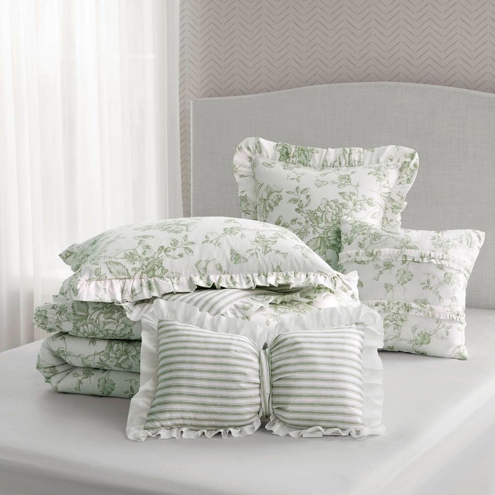 5 Pieces Full/Queen Comforter Set with Decorative Pillows,Green Media 13